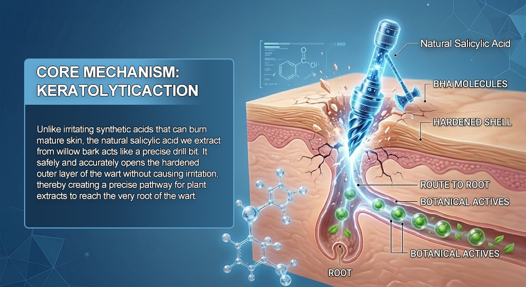 Natural Salicylic Acid keratolytic action illustration