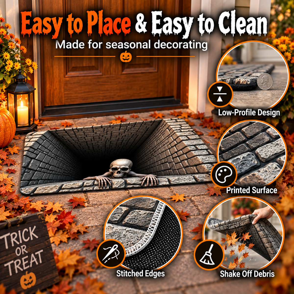 🔥2026 HOT SALE🔥Halloween Front Door Mat – Festive 3D Visual Skull